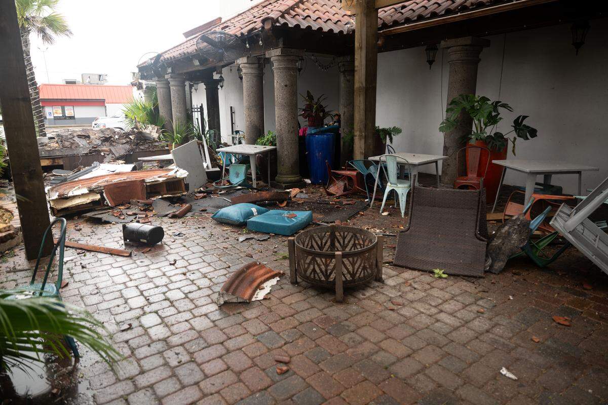 Interior damage at Aztecas Restaurant & Cantina after a tornado in Gautier on Sunday, Oct. 26, 2025.