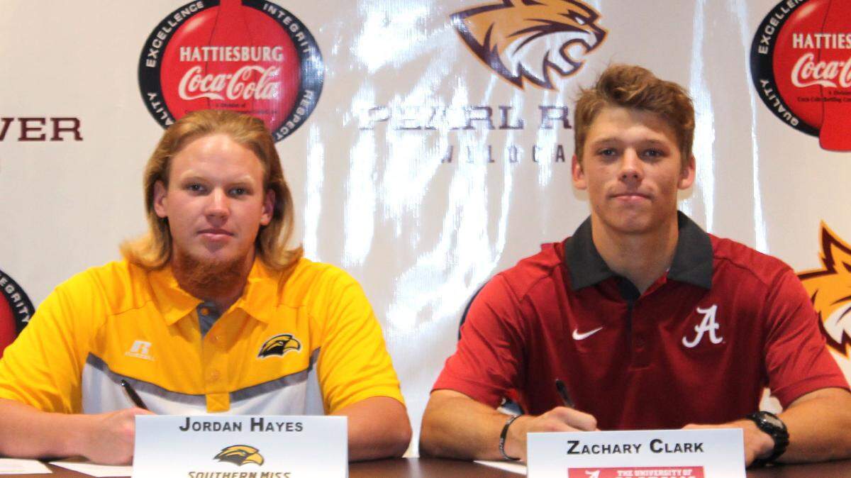 PEARL RIVER COMMUNITY COLLEGE 
 Pearl River Community College Right-handed pitcher Jordan Hayes of Taylorsville signed to play for Southern Mississippi and shortstop Zachary Clark of Springfield, La., signed with Alabama.