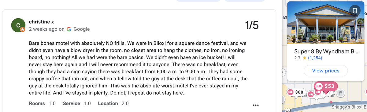 Super 8 by Wyndham has a 2.7-star rating, according to Google Reviews.