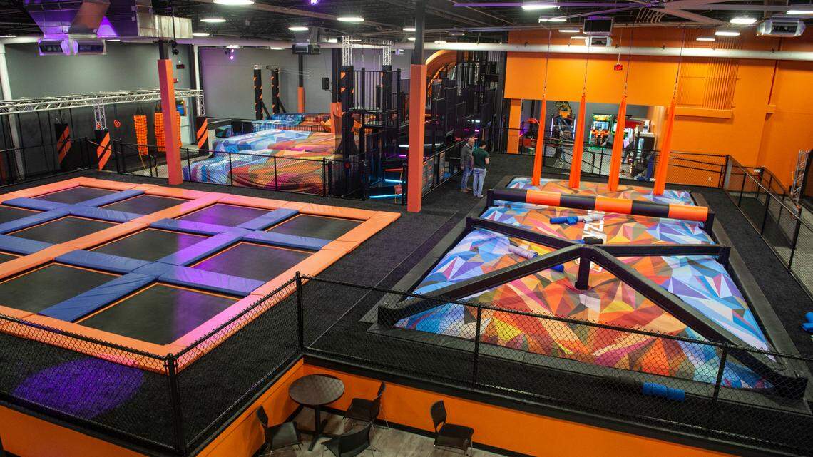 The new Skyzone trampoline park at Edgewater Mall in Biloxi on Wednesday, March 29, 2023. The park features slides, trampolines, interactive games, ninja courses and more.
