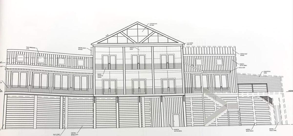 This rendering of a new wedding venue on the beach in Biloxi shows the transformation from the former Kingjaks restaurant to an events center on the sand. The rendering by Freddie Fountain was presented to the Development Review Committee.