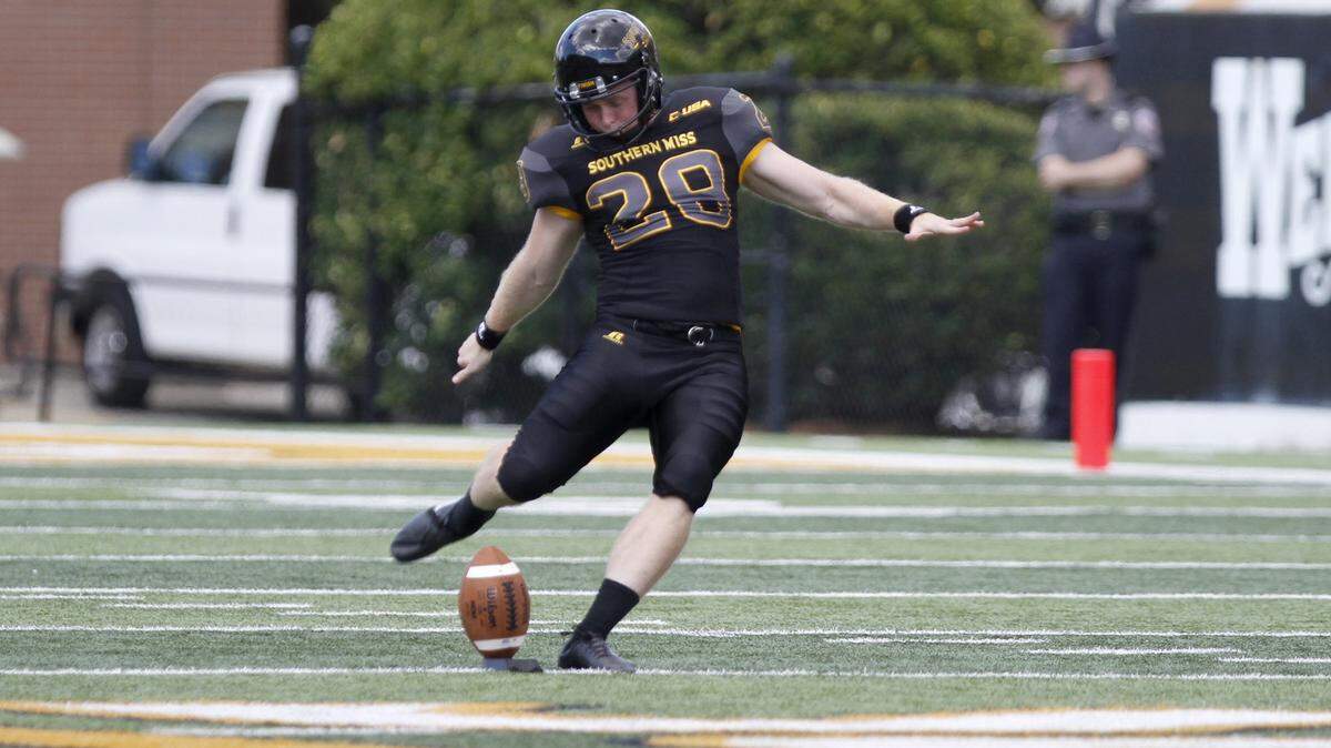 TIM ISBELL/SUN HERALD 
 Stephen Brauchle, a former Gulfport Admiral, handles the kickoff and field goal duties for Southern Miss.