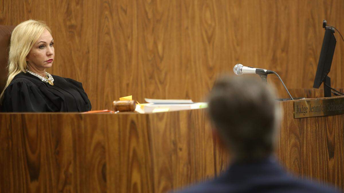 Chancery Court Judge Jennifer Schloegel listens as Henry Laird, Artie Desporte’s attorney, gives closing arguments Tuesday in an emergency hearing to determine if Artie or co-owner Sean Desporte, center, should have control of Desporte & Sons. Schloegel ruled that manager Frank Minna should serve and allowed Sean Desporte back as his role, and ruled that Artie Desporte and his wife, Becky Desporte, should not be on the property until their next court date on the lawsuit, slated for July.