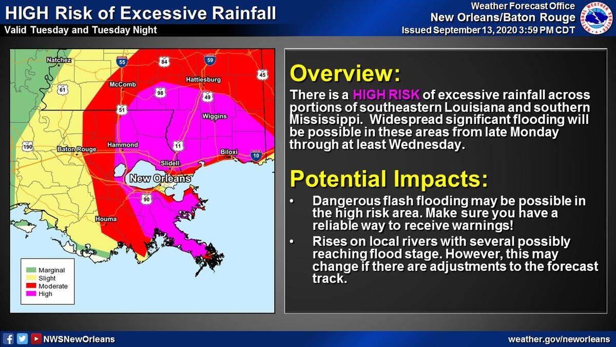 Rainfall risk as of Sunday afternoon