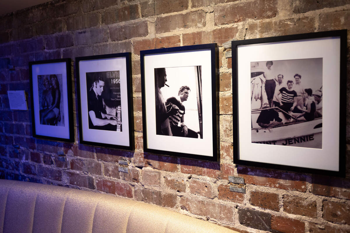Pictures of Elvis Presley in Mississippi are displayed at Ground Zero Blues Club & Restaurant in Biloxi on Wednesday, July 15, 2026.