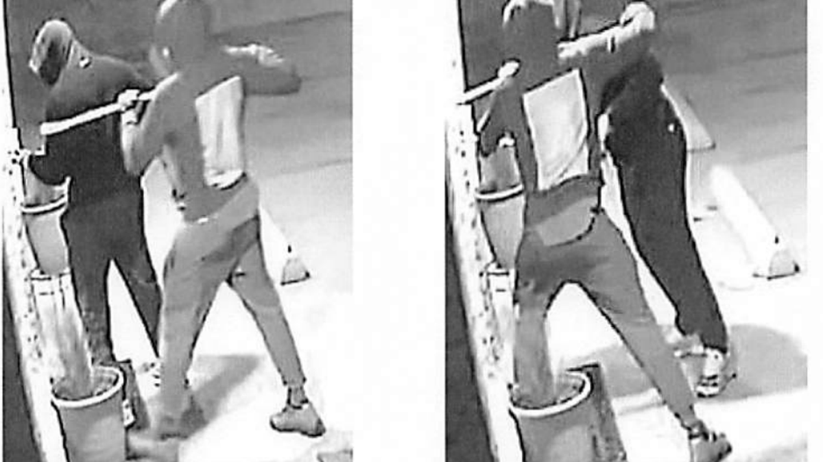 Federal authorities say surveillance footage captured two suspects forcing through the door of Ladner Drugs around 1:30 a.m. September 14, 2024.