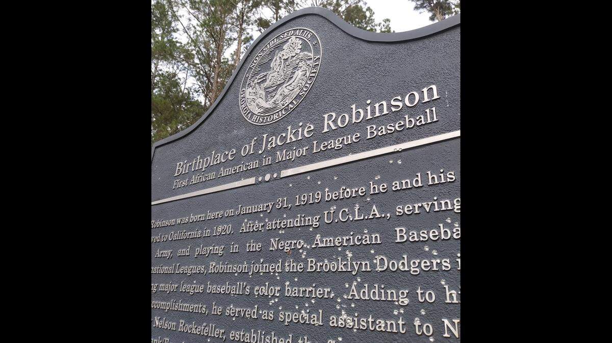 A historical marker noting the birthplace of baseball legend Jackie Robinson was shot at, becoming the latest marker noting Black history in Georgia to be vandalized in recent months.