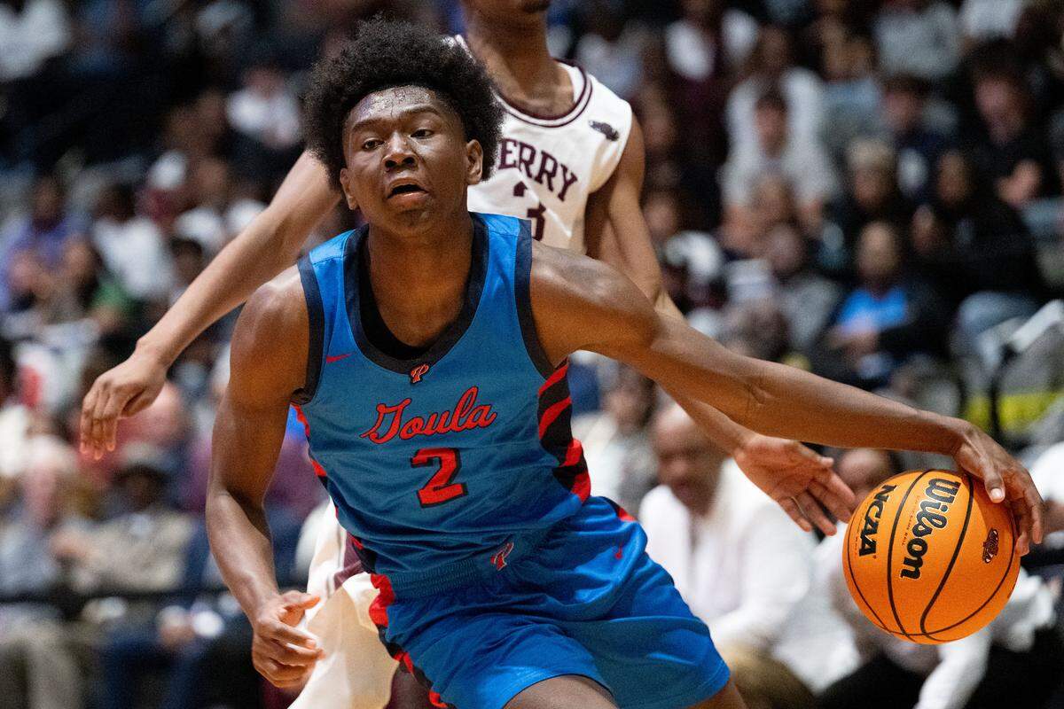 Pascagoula's Blake Nettles (2) attacks the basket early in the Class 6A final. His floater in the lane gave the Panthers a late lead they would not give up.