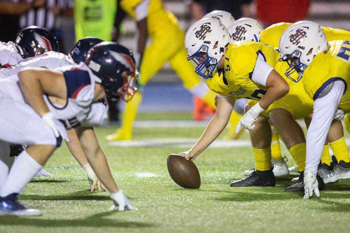 St. Martin prepares for the snap during a game against Hancock at Joe Barlow Stadium in St. Martin on Friday, Sept. 30, 2022.