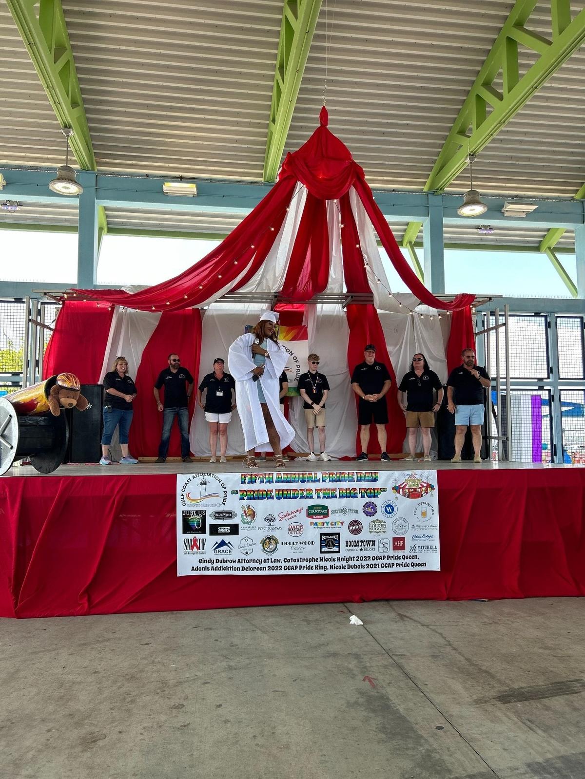 L.B., a transgender teen who recently graduated from Harrison Central High School in Gulfport, walked across the 2023 Pride Day stage on Saturday, June 3, 2023. L.B. skipped her school’s graduation ceremony in May because she was not allowed to wear a dress and heels.