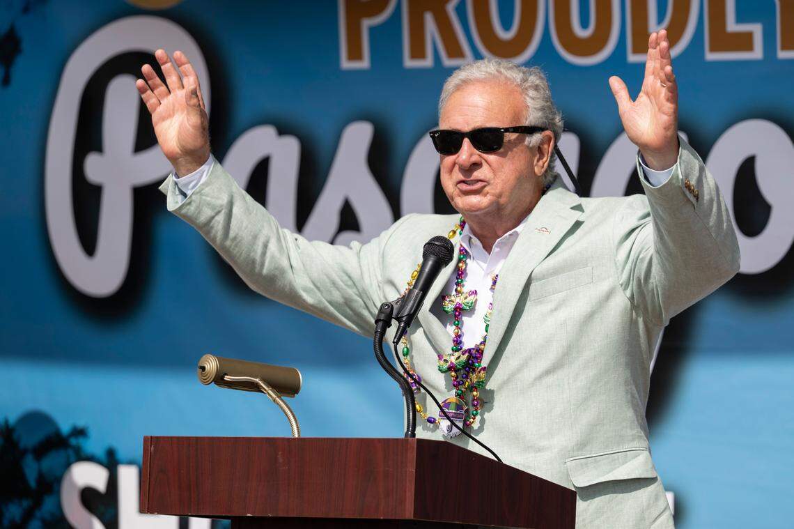 Pascagoula Mayor Jay Willis speaks during a press conference about Amtrak’s Mardi Gras service line outside Pascagoula’s Amtrak stop on Tuesday, July 1, 2025.