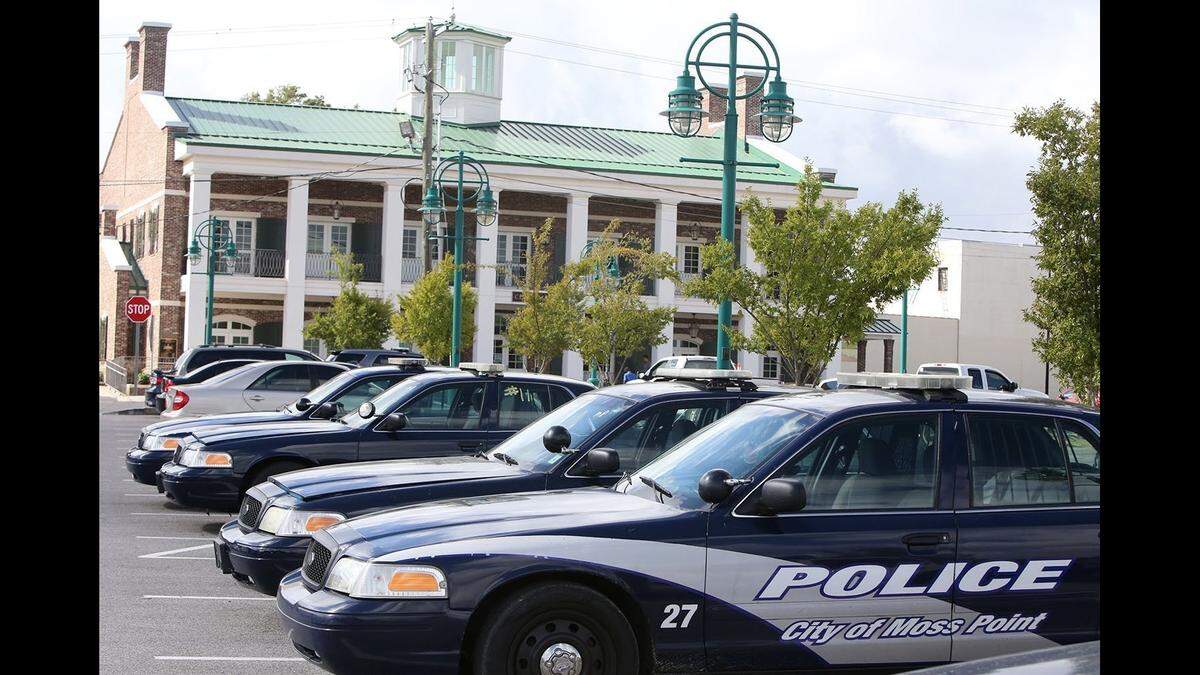 Moss Point police patrol cars are parked near City Hall in Moss Point.