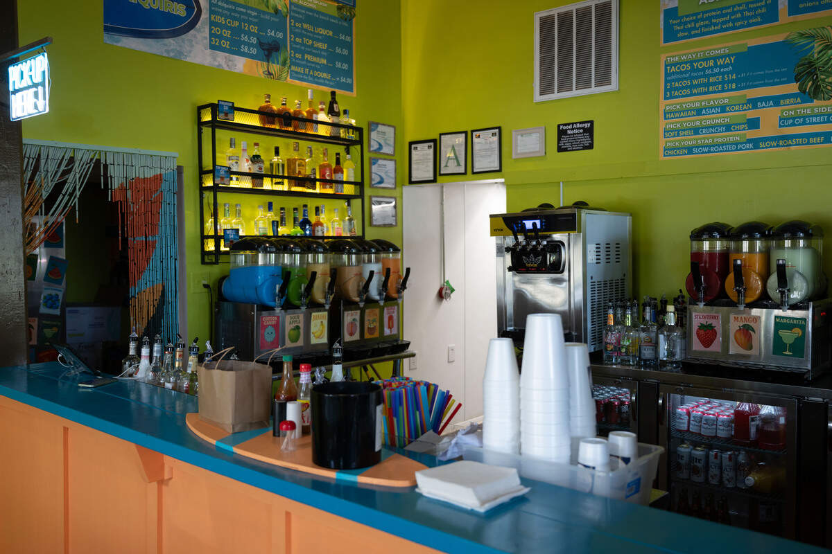 The bar area at Hilltop Daiquiris & Tacos in Wiggins on Tuesday, June 23, 2026.
