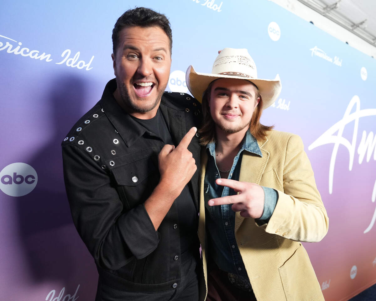 Country music star Luke Bryan with Colin Stough of Mississippi, a contestant on “American Idol” on ABC.