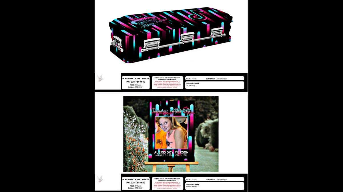 In Memory Casket Wraps is wrapping the casket of Alexis Pierson with a TikTok theme. 