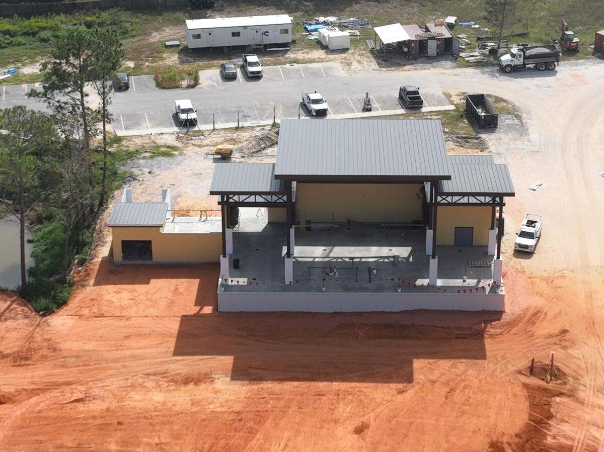 Progress in October shows the Sound Amphitheater under construction in Gautier. Work is scheduled to wrap up in April so the entertainment can begin.