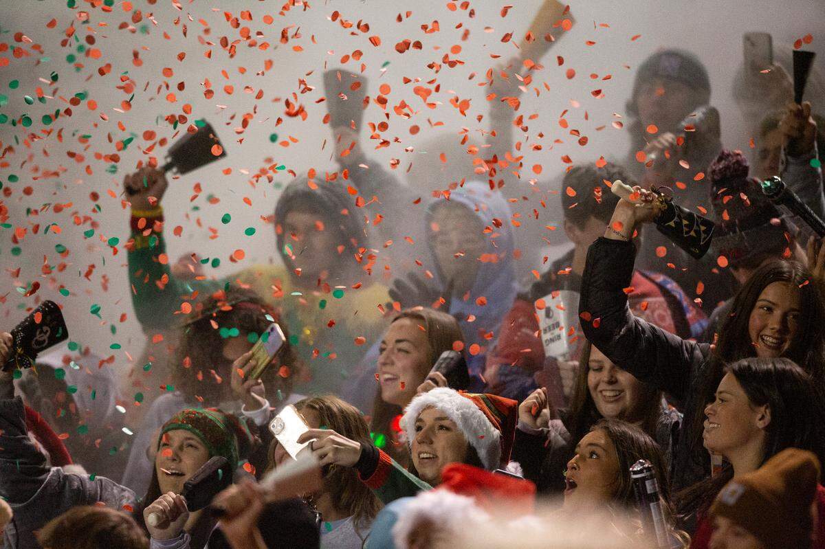Oak Grove’s student section during a 6A playoff game at Greyhound Stadium in Ocean Springs on Friday, Nov. 18, 2022.