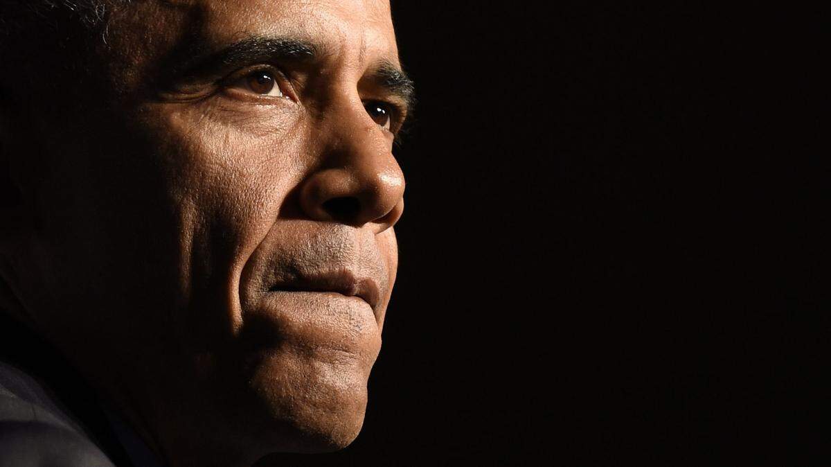 FILE - In this Oct. 23, 2015, file photo, President Barack Obama pauses as he speaks at the Democratic National Committee 22nd Annual Women's Leadership Forum National Issues Conference in Washington. A divided public thinks itís worth shutting the government or halting its ability to borrow to pay bills unless Obama consents to spending cuts, an Associated Press-GfK poll has found. (AP Photo/Susan Walsh, File)