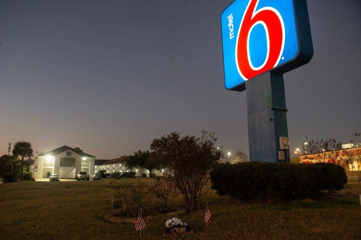 A small memorial remains at the Motel 6 in Bay St. Louis on Friday, Jan. 6, 2023 where Bay St. Louis police officers Sgt. Steven Robin and Branden Estorffe were shot and killed in December.