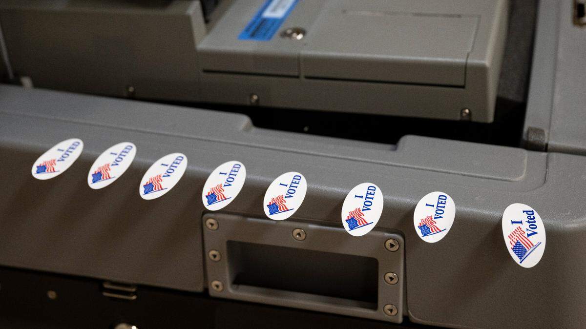 Voting stickers await voters at Gautier Public Library on Election Day, Tuesday, June 3, 2025.
