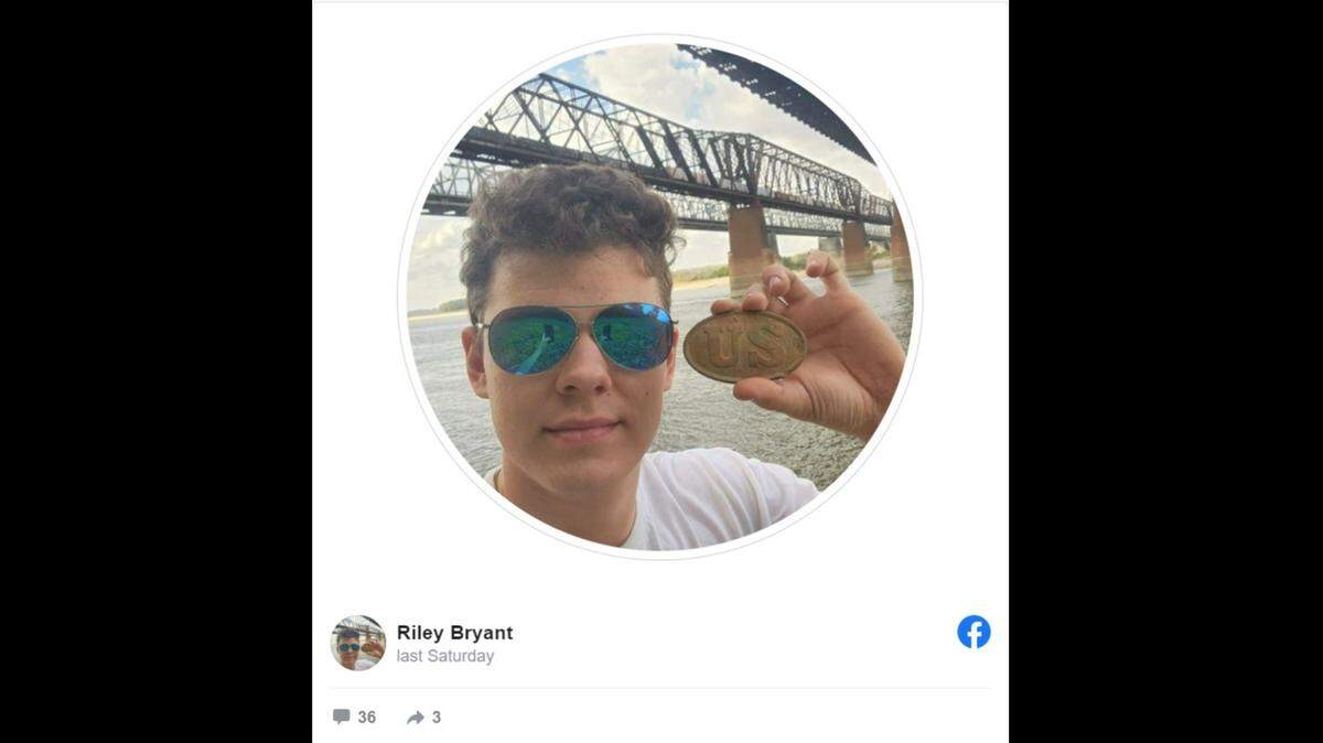 Relic collector Riley Bryant found several Civil War-era relics, including a belt buckle, on the banks of the Mississippi River near Memphis, Tennessee.