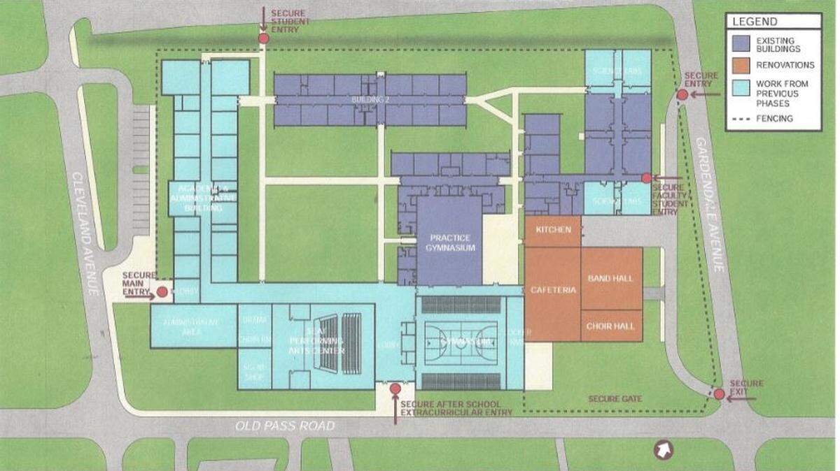 A rendering of Long Beach High School shows the renovations and changes that will be made to the campus if a $20 million bond issue is passed by voters in the Long Beach School District. The vote is Thursday, Aug. 2, 2018, from 7 a.m. until 7 p.m.  at the school.