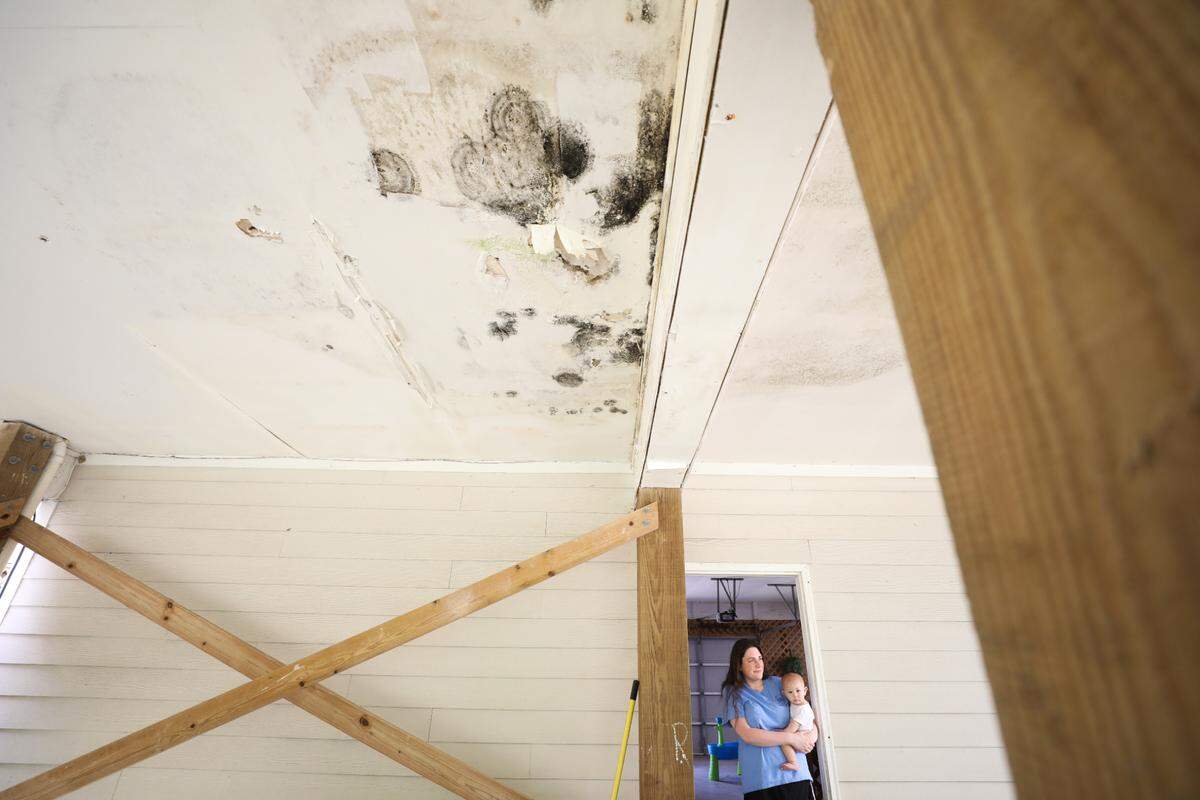 Jessica Crosby, who moved into a Pass Estates house in 2019, says one of the the first problems to crop up was mold, which has gotten worse since Hurricane Zeta in 2020. She says maintenance workers have painted over mold spots, but they keep coming back.