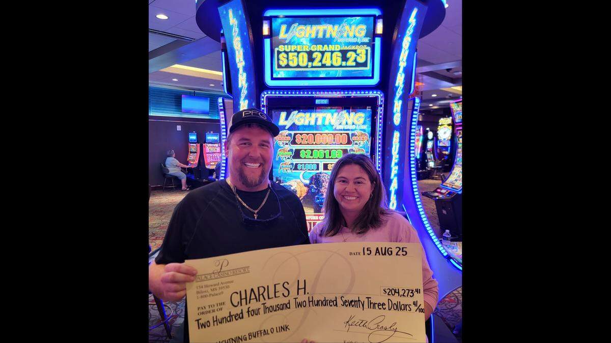 With August only half over, a lucky couple hits the fourth jackpot of the month at a Biloxi casino on Aug. 15, 2025.