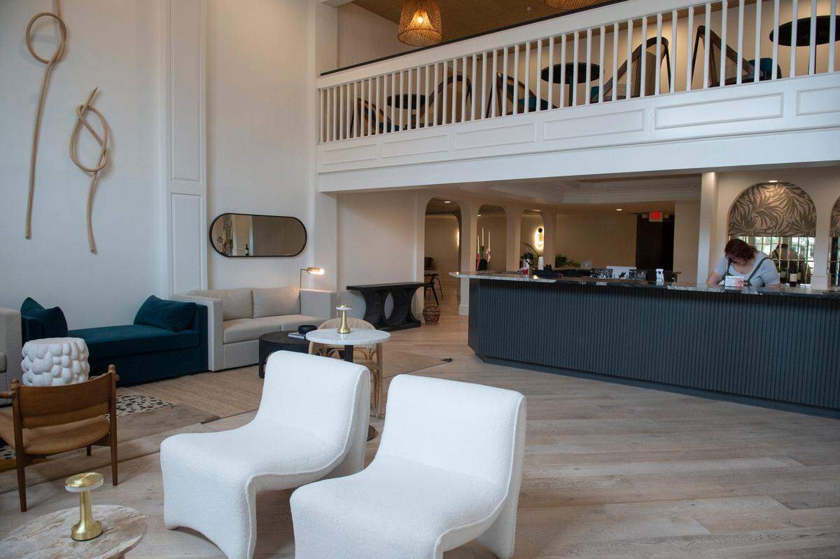 The lobby at the newly renovated Gulf Hills Hotel and Resort in Ocean Springs on Thursday, Jan. 11, 2024.
