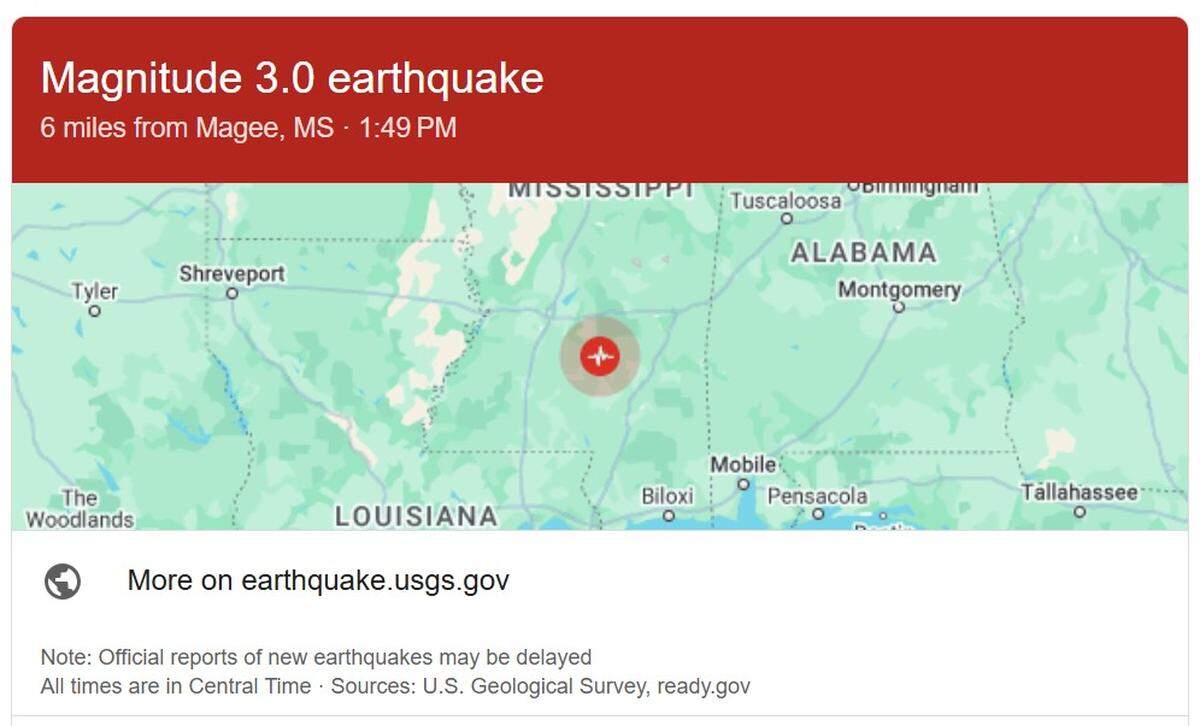 An earthquake struck Saturday in Taylorsville, MS