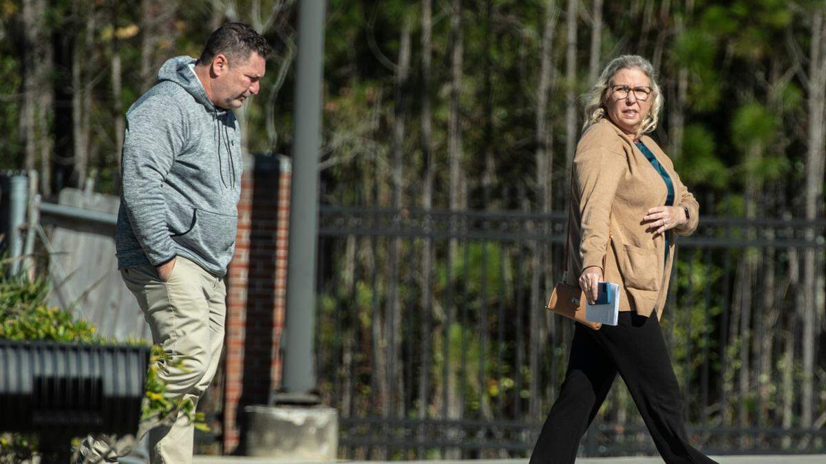 Former Bay High Principal Amy Yarborough Necaise arrives at Waveland Municipal Court in Waveland for her trial over shoplifting allegations on Tuesday, Nov. 28, 2023.