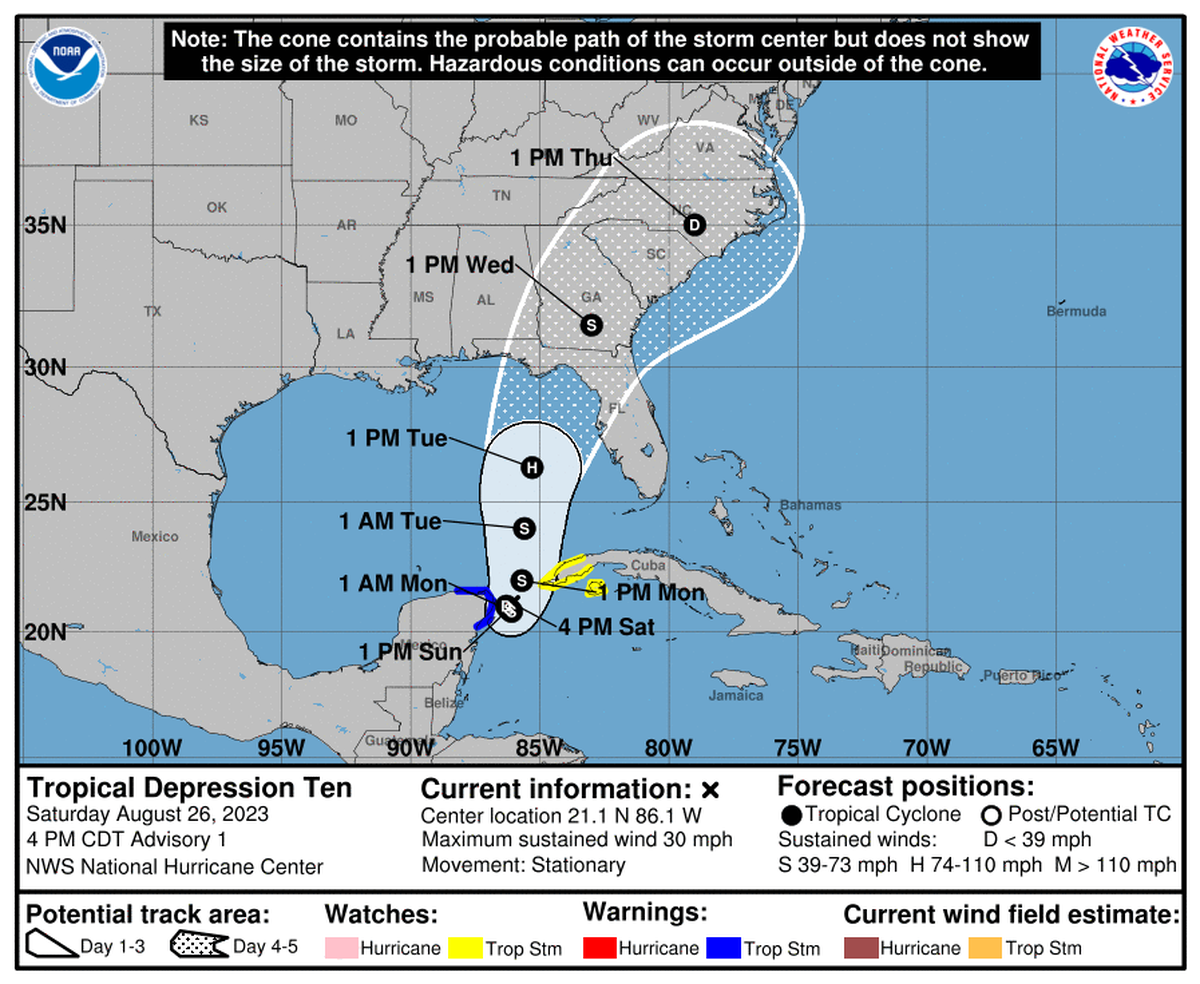 Tropical Depression 10 has formed near the Gulf of Mexico