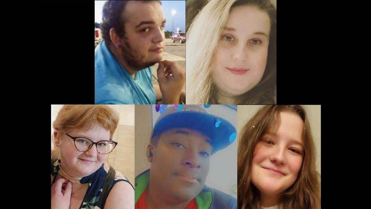 Ryan Peterson, top left, and Kristina Carver, along with her two daughters, Sarabeth Chamblee and Emley Chamblee and Demarcus Perkins died in the March 27 train-van collision at the Pump Branch Road crossing in Stone County.
