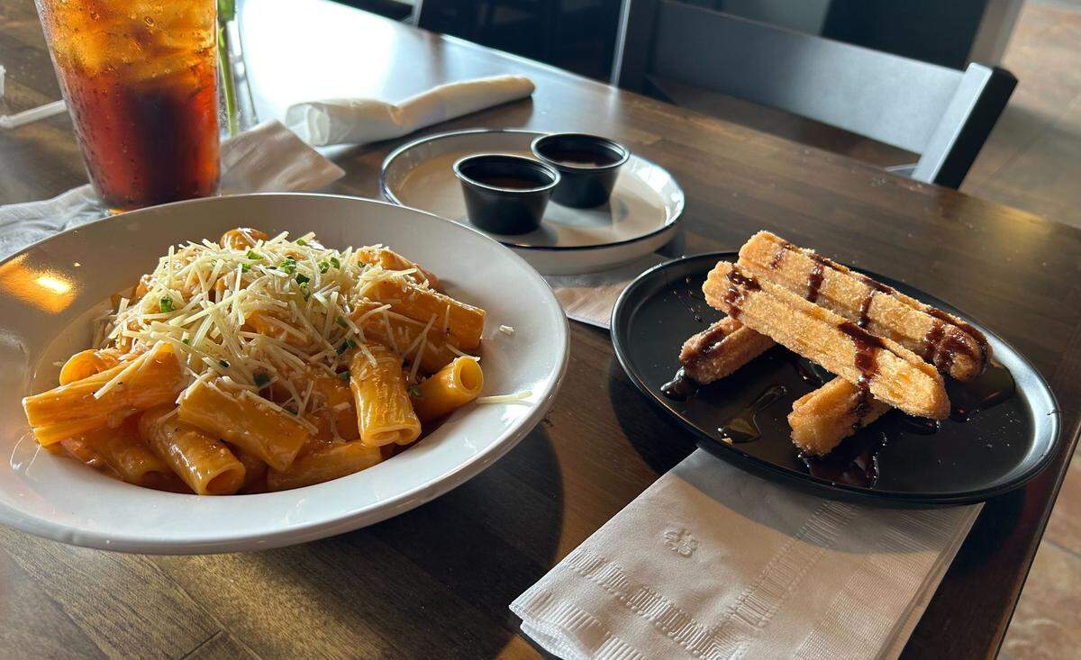 Pasta and dessert from new Biloxi, Mississippi restaurant El Fornino Pizzeria.