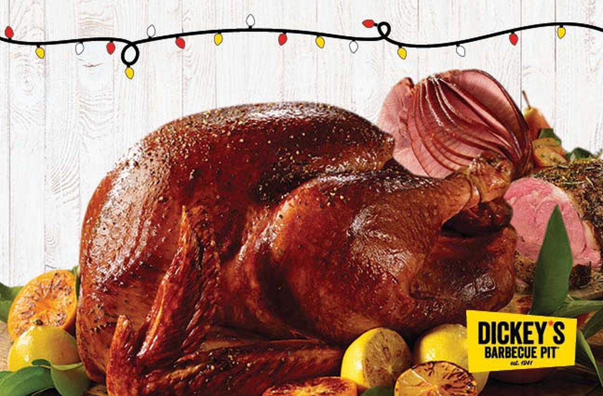 Dickey’s Barbecue restaurants will roast the turkey for Christmas dinner and provide fixings.