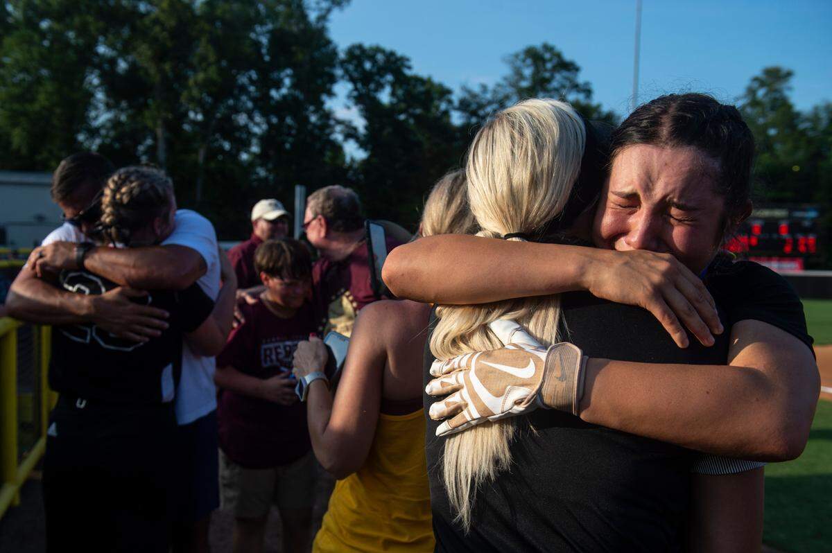 George County Lady Rebels’ celebrate after beating Saltillo in the 5A 2023 MHSAA Softball Championship game at USM Softball Complex in Hattiesburg on Thursday, May 18, 2023.