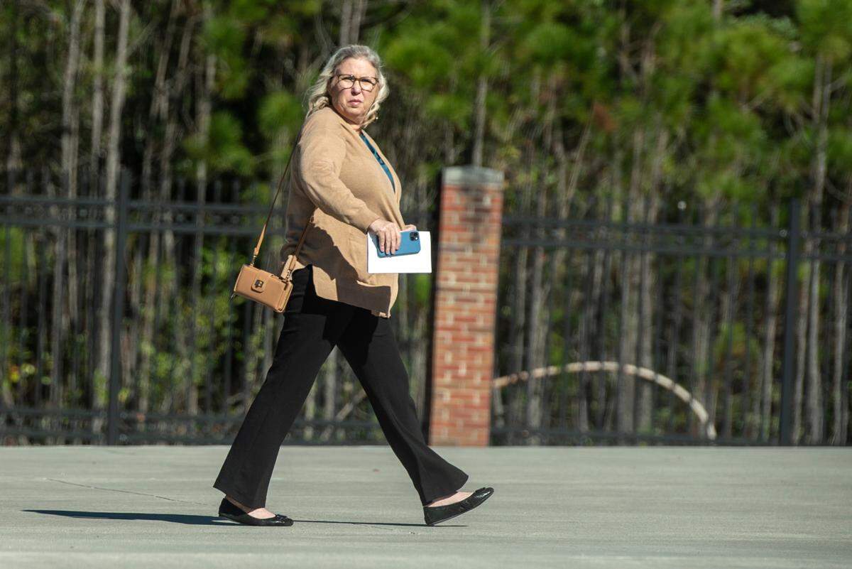 Former Bay High School Principal Amy Yarborough Necaise arrives at Waveland Municipal Court in Waveland for her trial over shoplifting allegations on Tuesday, Nov. 28, 2023.