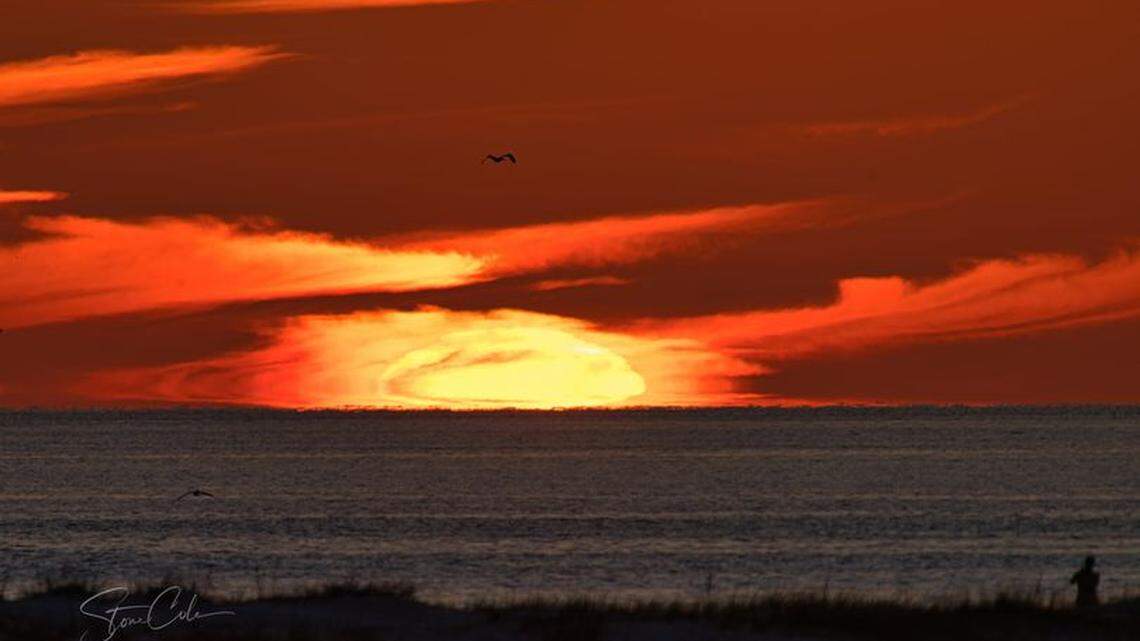 This is not an explosion. It’s a sunset over the Gulf of Mexico that happened during a perfect mix of clouds and sunlight.