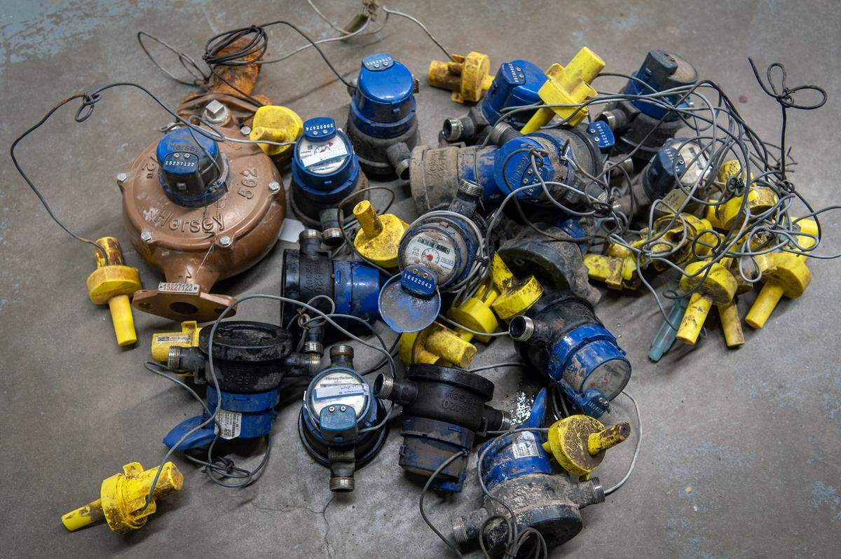 Defunct water meters remain at the public works facility in Moss Point on Dec. 14, 2023.