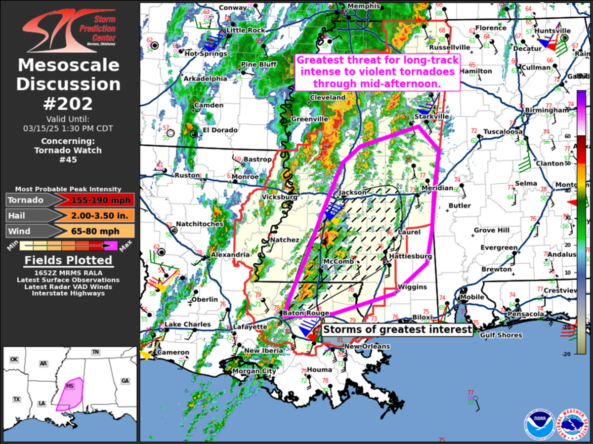 Severe weather threat map for Mississippi