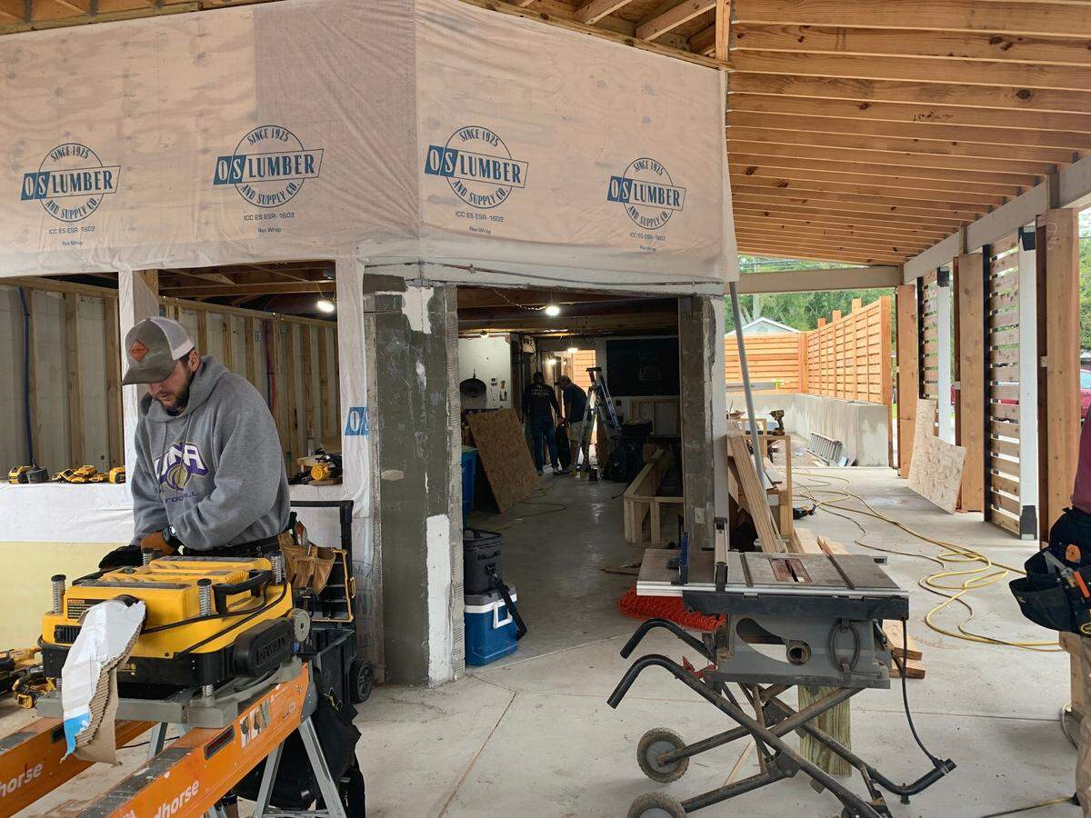 Taylor Pontius and his construction crew work on a new lounge in downtown Ocean Springs called Eleven IX. It’s a take on the popular 11-11 that is a symbol of good luck or make a wish.