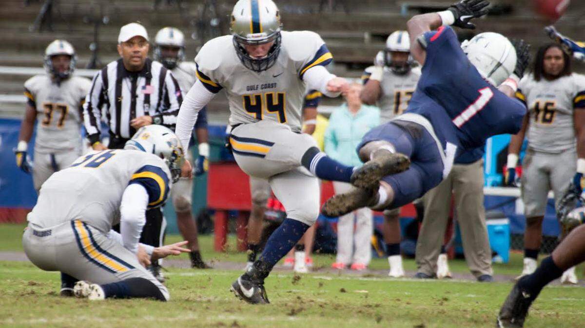 BILL BARKSDALE/SPECIAL TO THE SUN HERALD 
 Gulf Coast kicker Joshua Rowland was named to the NJCAA Region XXIII All-Region team on Monday.