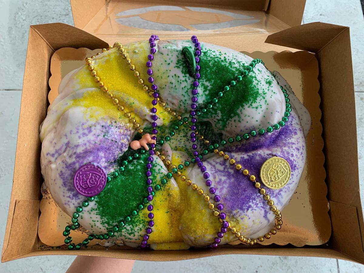 A Mardi Gras king cake from Nord’s Bakery in Louisville, KY on Feb. 16, 2023.