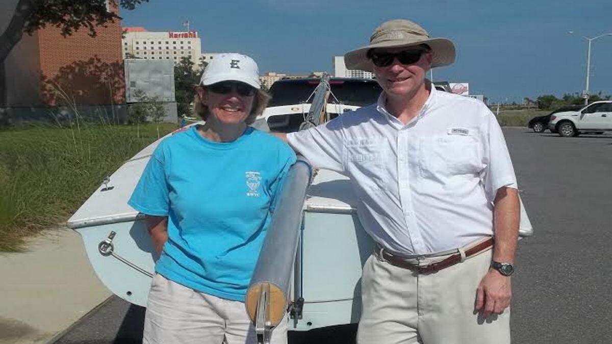 VETO ROLEY/SPECIAL TO THE SUN HERALD 
 Steve Hadden and crew Molly Hadden with their Flying Scot. Steve Hadden piloted the Flying Scot to a win in the Race for the Case Sunday.