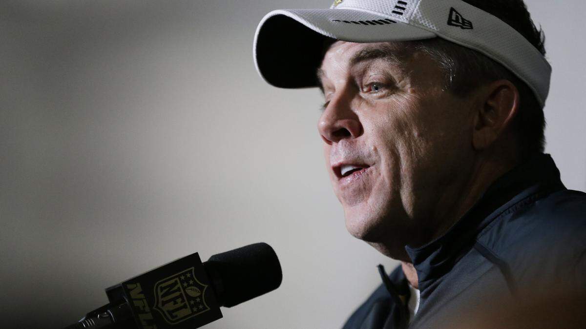 New Orleans Saints head coach Sean Payton speaks at a news conference after the second half of an NFL football game against the Atlanta Falcons, Sunday, Jan. 3, 2016, in Atlanta. The New Orleans Saints won 20-17. 