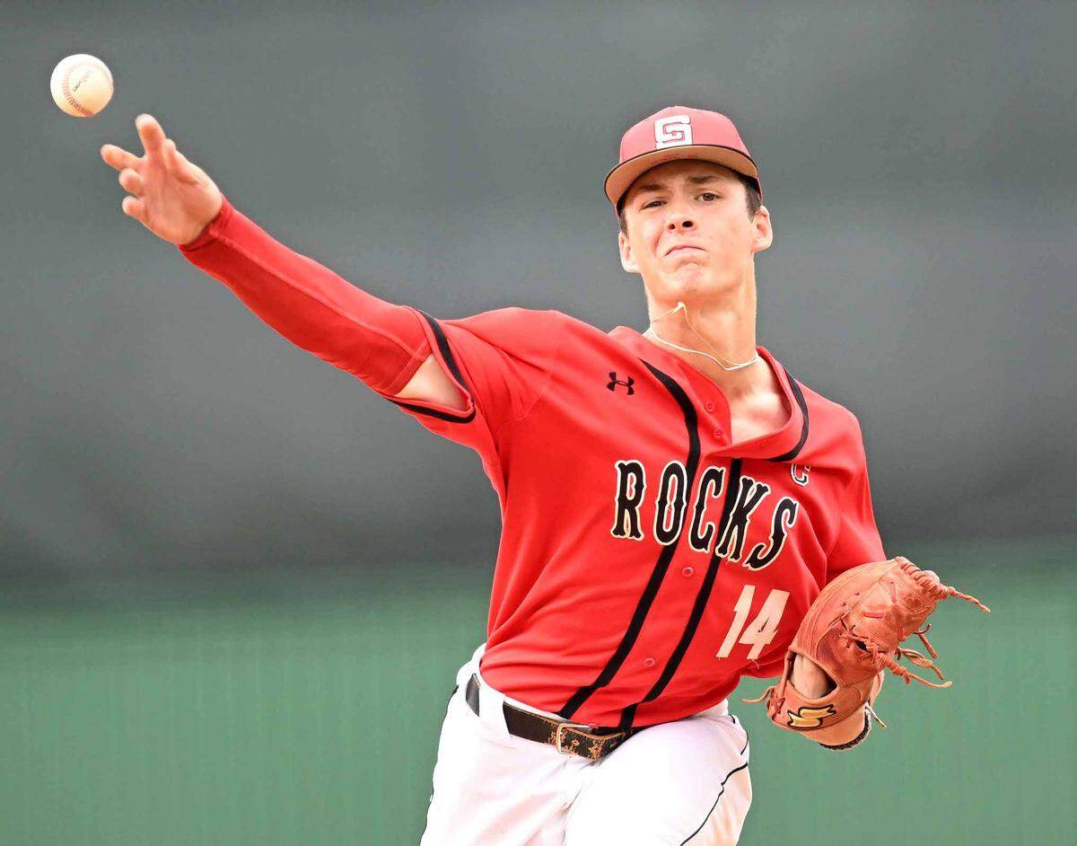 St. Stanislaus pitcher Hugh Lemasters throws against Amory in the second game of the MHSAA Class 3A Baseball State Championship on Thursday, June 1, 2023, at Trustmark Park in Pearl, Miss.