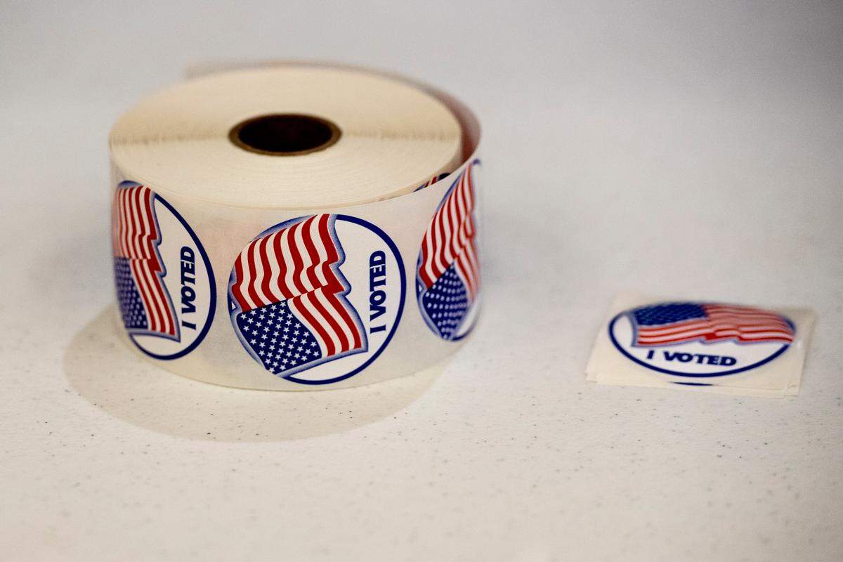 Voting stickers at a polling location at D’Iberville Civic Center in D’Iberville during the Mississippi Primary Election on Tuesday, Aug. 8, 2023.