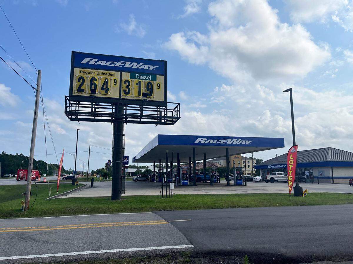 The sign of a Raceway gas state stands at 9151 U.S. 49 in Gulfport on Tuesday, June 4, 2024. The sign shows gas at a rate of $2.64 per gallon.