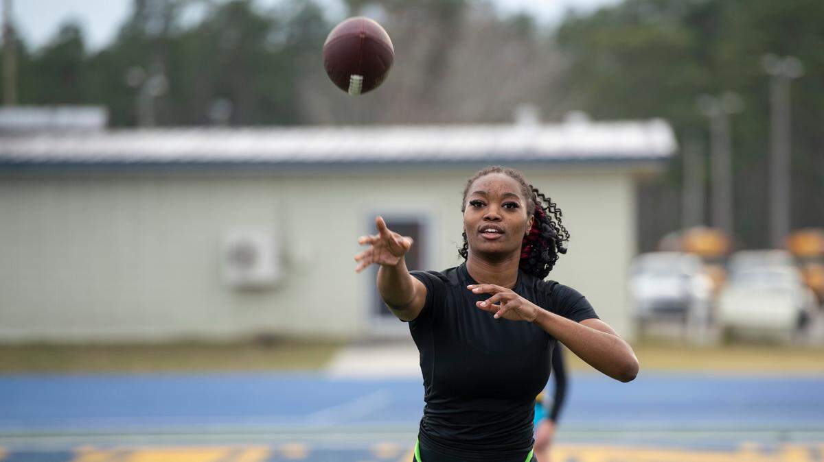 St. Martin High School students try out for the inaugural flag football team at St. Martin High School on Tuesday, Feb. 18, 2025.