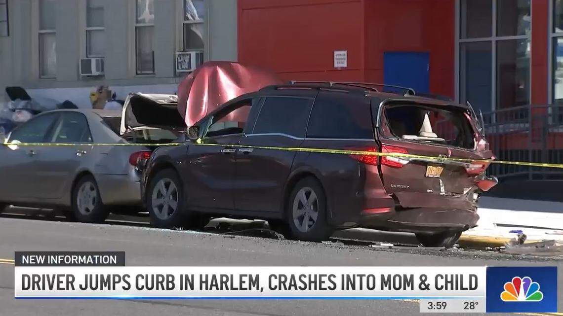 A New York woman has died after she and her 6-year-old son were hit by an out of control car that jumped a curb in Harlem on March 28, police said.